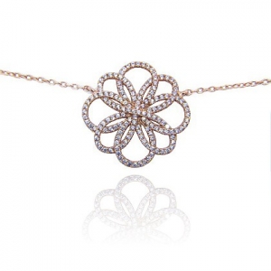 conjunto flor con piedras rosado